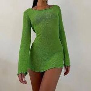 TIGER MIST Bright Green Knit Bikini Cover-Up Dress